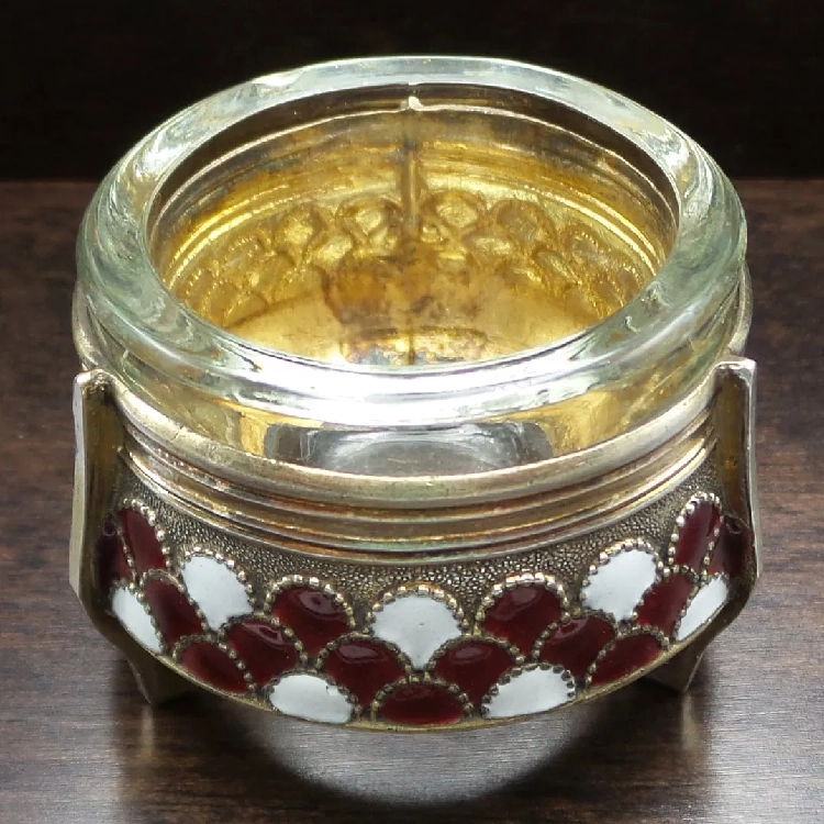 Vintage Soviet Union Hommet Silver and Enamel Salt Cellar-4 Vintage Soviet Union Hommet Silver and Enamel Salt Cellar-4