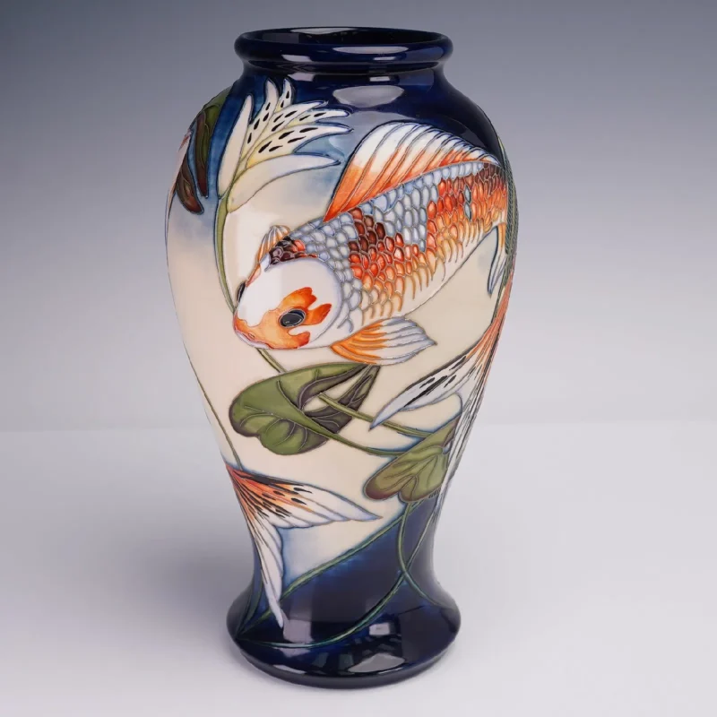 Moorcroft "Quiet Waters" Koi Fish vase by Philip Gibson, circa 2002